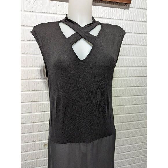 Cha Cha Vente Women's Black Sheer Bottom Sleeveless Knit Tunic Top Medium - Picture 3 of 5